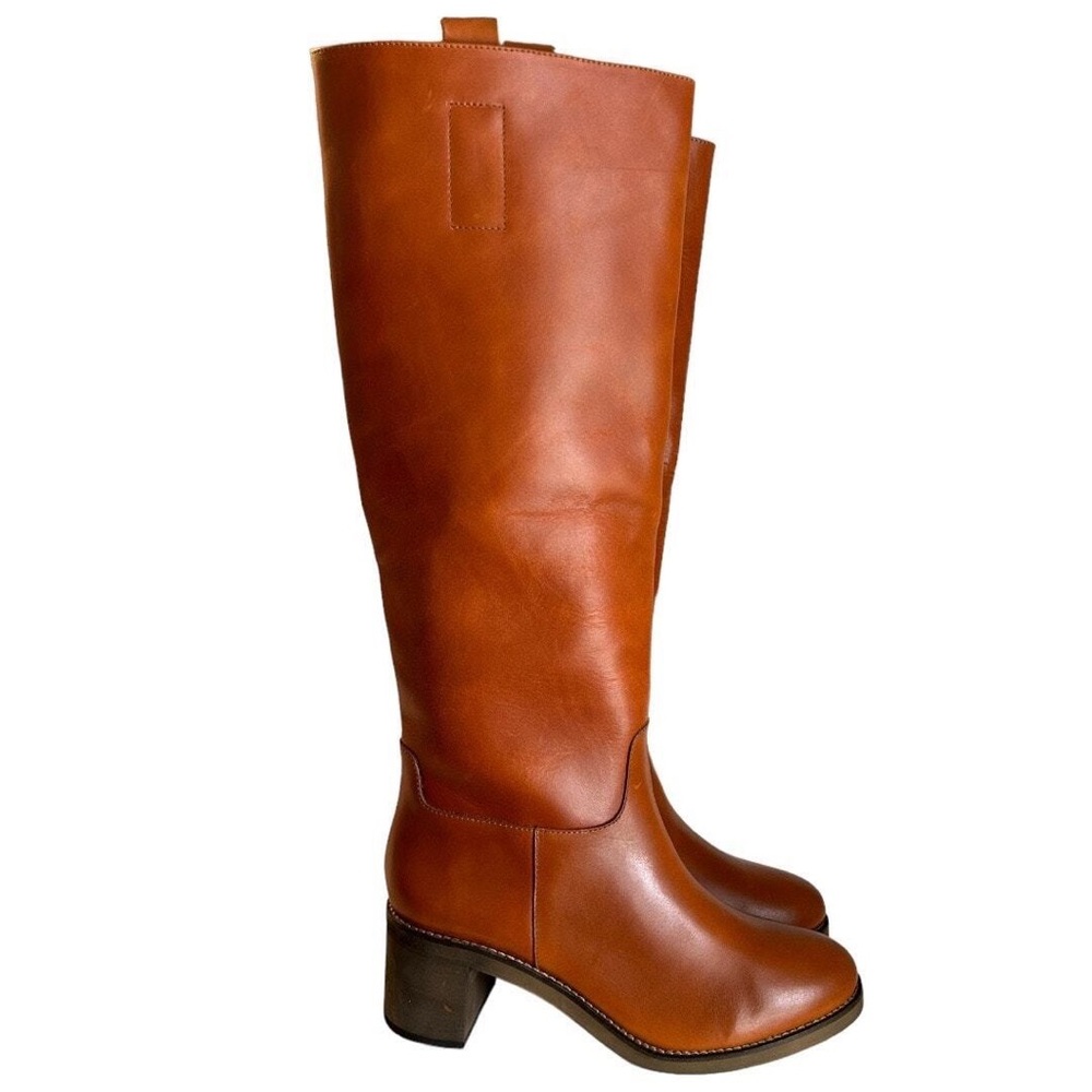 Free People Tabby Tall Tuscan Boots Leather Round Toe Brown Size 37.5